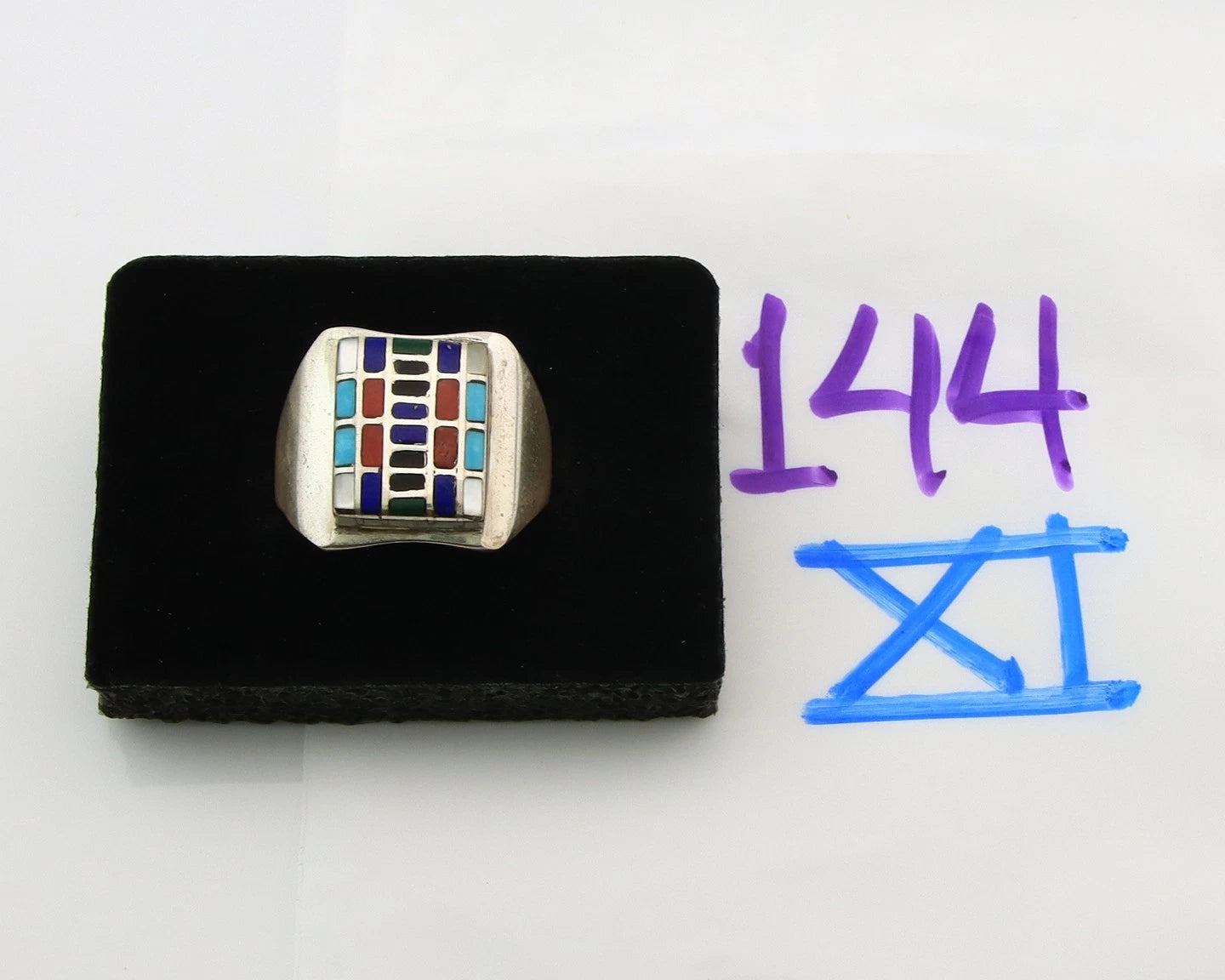 Men Navajo Ring Sterling Silver Vintage Gemstones Signed HM & JB Size 11.0