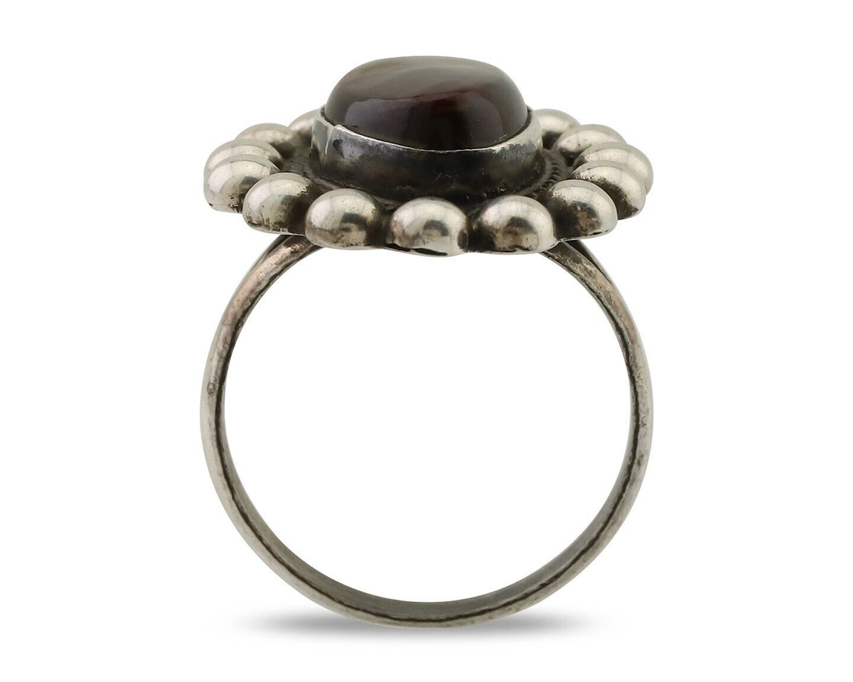 Navajo Handmade Ring 925 Silver Natural Fire Opal Native Artist Size 7.75 C.80's