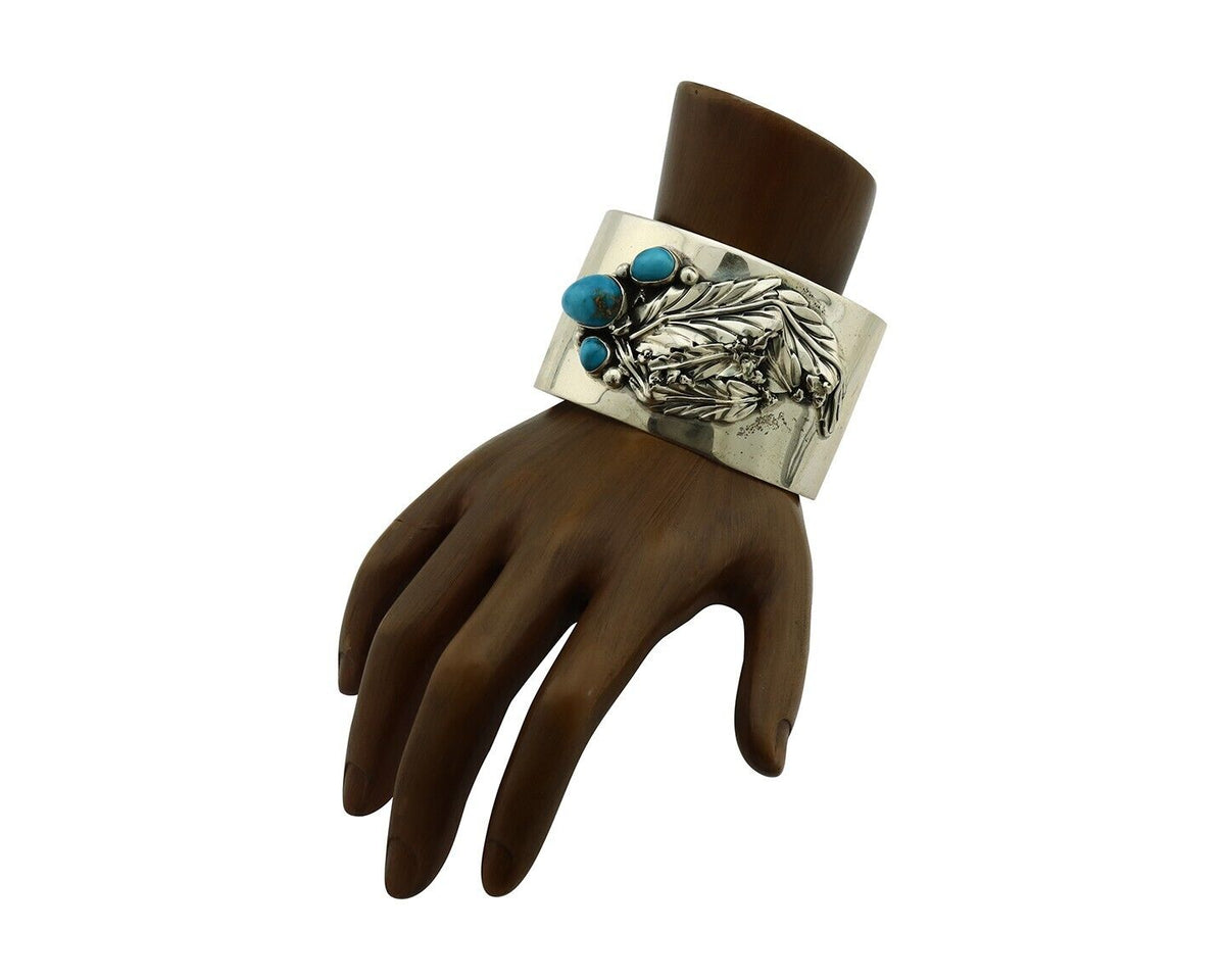Navajo Bracelet 925 Silver Natural Blue Turquoise Signed David Zachary C.80's