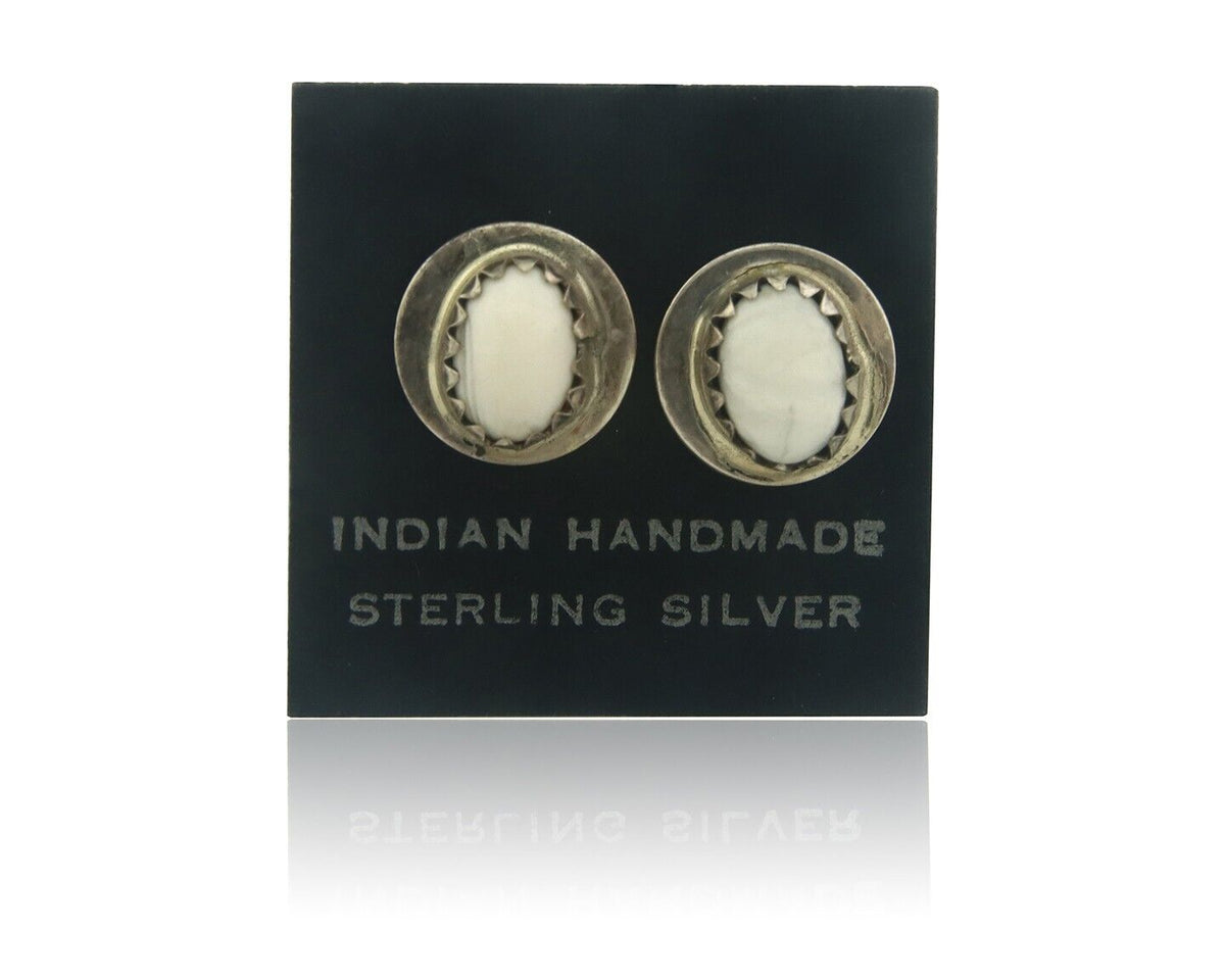 Navajo Earrings 925 Silver White Buffalo Turquoise Native American Artist C.80's