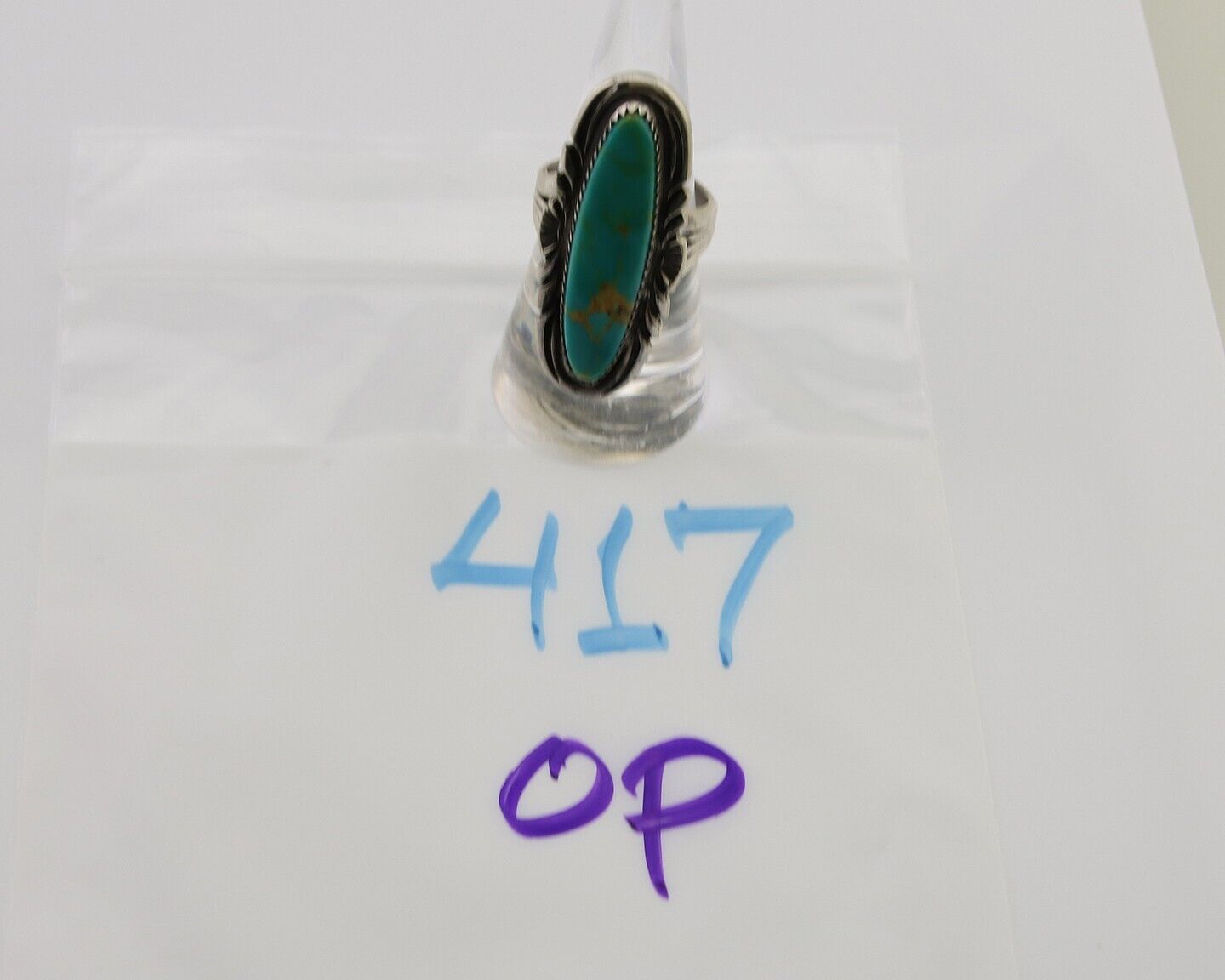 Navajo Hand Stamped Ring 925 Silver Turquoise Native Artist Begay C.80's