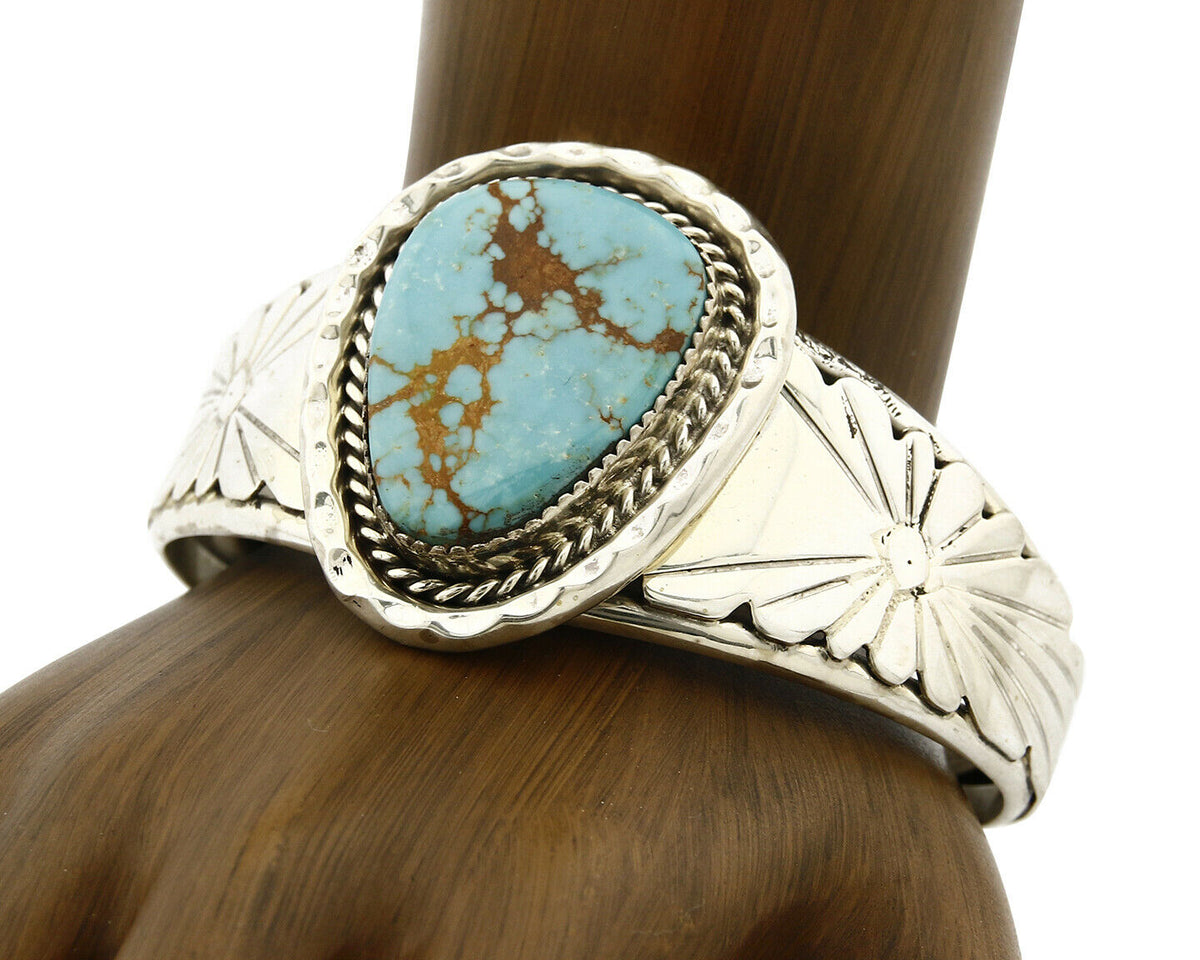 Navajo Bracelet .925 Silver Natural Mined Turquoise Signed DZ C.80's