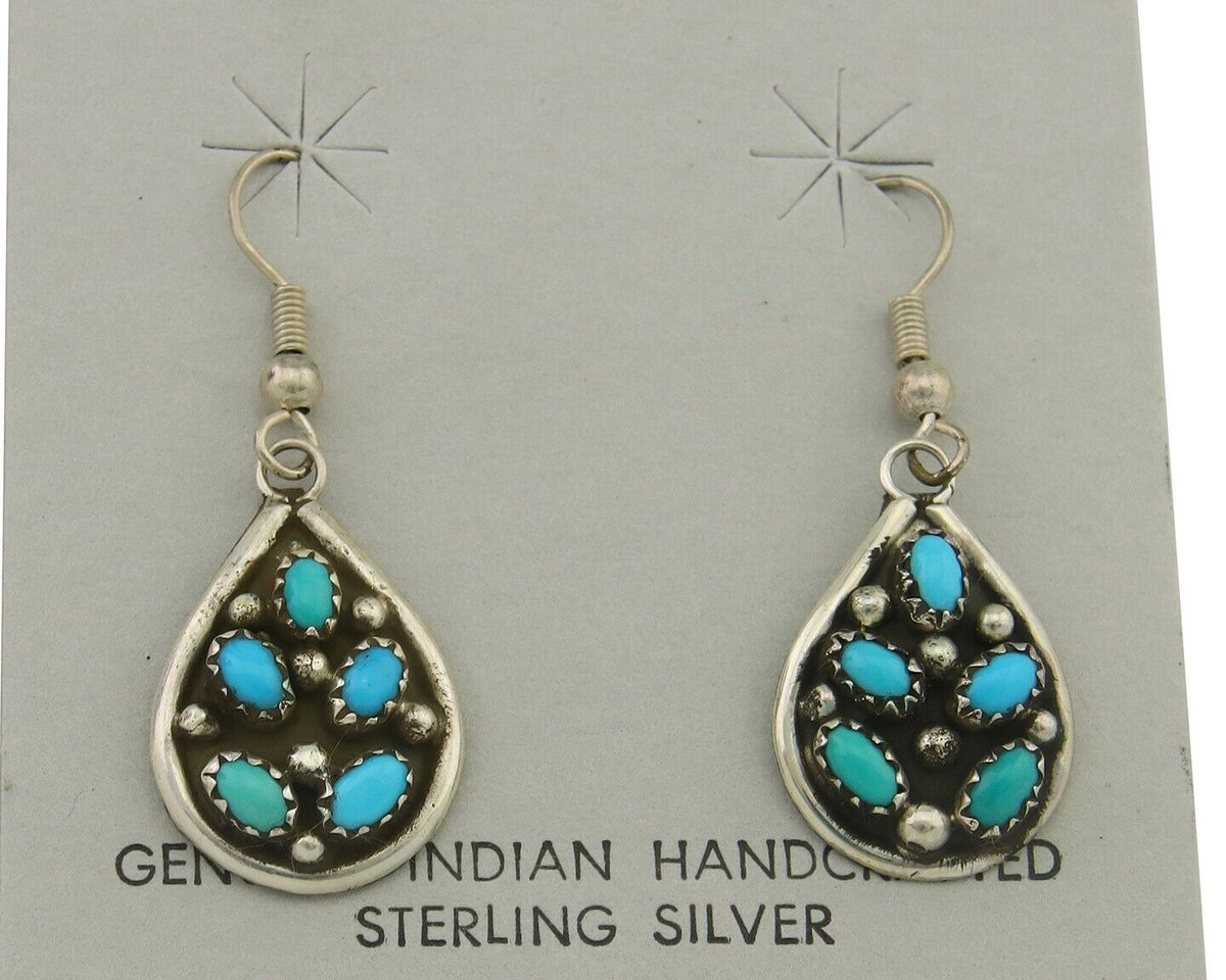 Navajo Earrings 925 Silver Natural Turquoise Native Artist C.80's