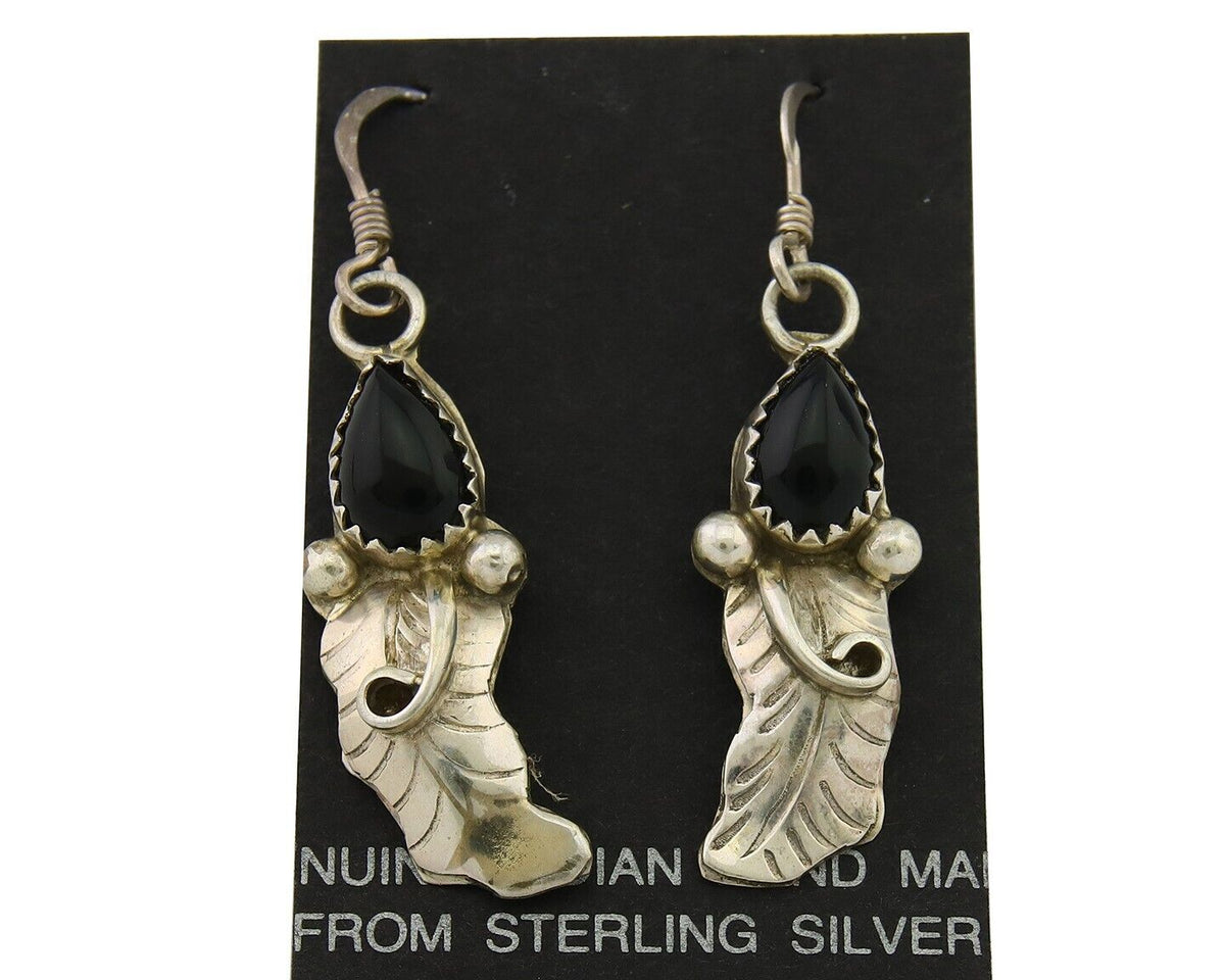 Navajo Earrings 925 Silver Handmade Natural Onyx Signed DB C.80's