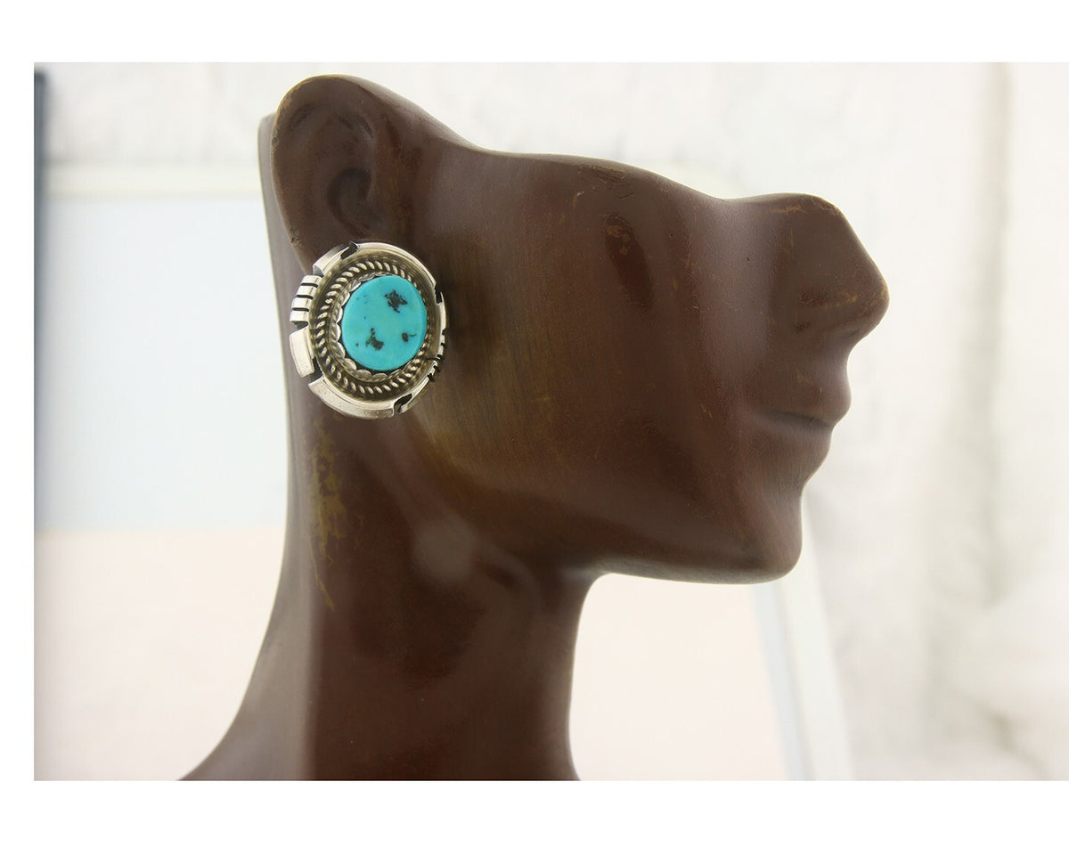 Navajo Earrings 925 Silver Natural Turquoise Native Signed Jon McCray C.80's