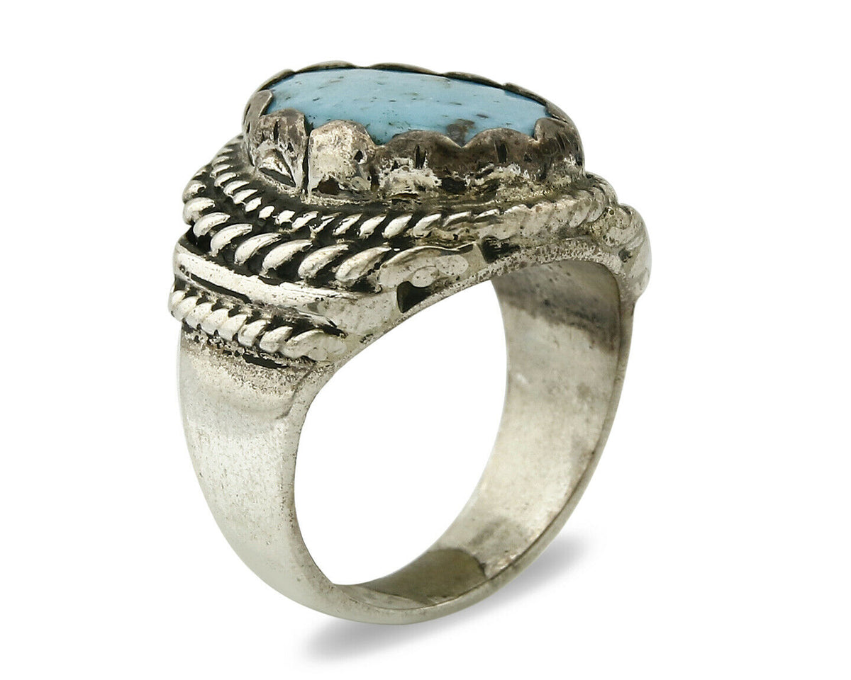Navajo Ring .925 SOLID Silver Kingman Turquoise Artist Native American C.1980's