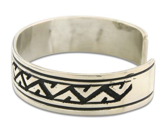 Navajo Bracelet 925 Silver Artist Signed Thomas Singer Cuff Made in the 1980's