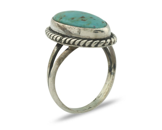 Navajo Ring 925 Silver Natural Blue Turquoise Signed M Montoya C.80's