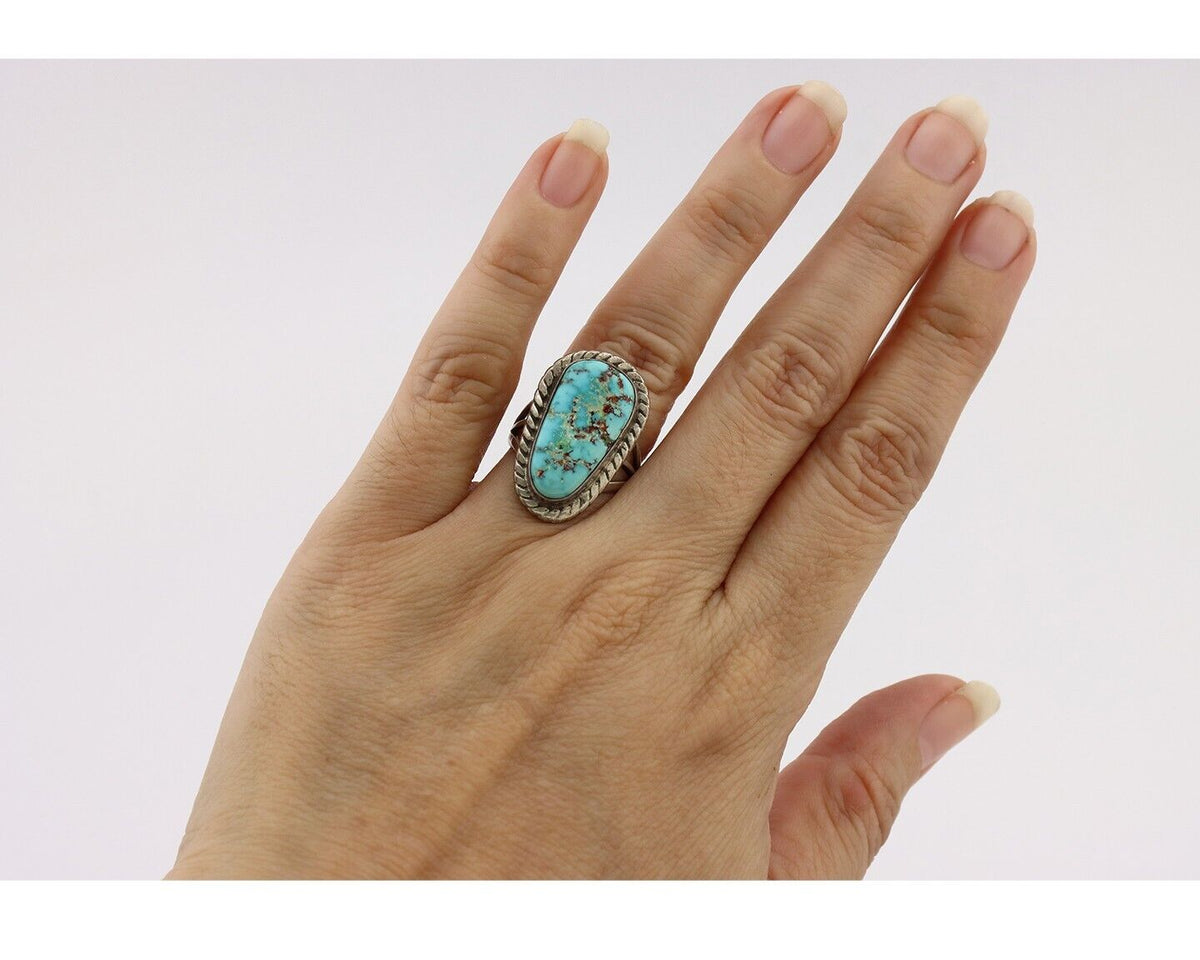 Navajo Ring .925 Silver Blue Turquoise Artist Signed Doug Zachary C.80's