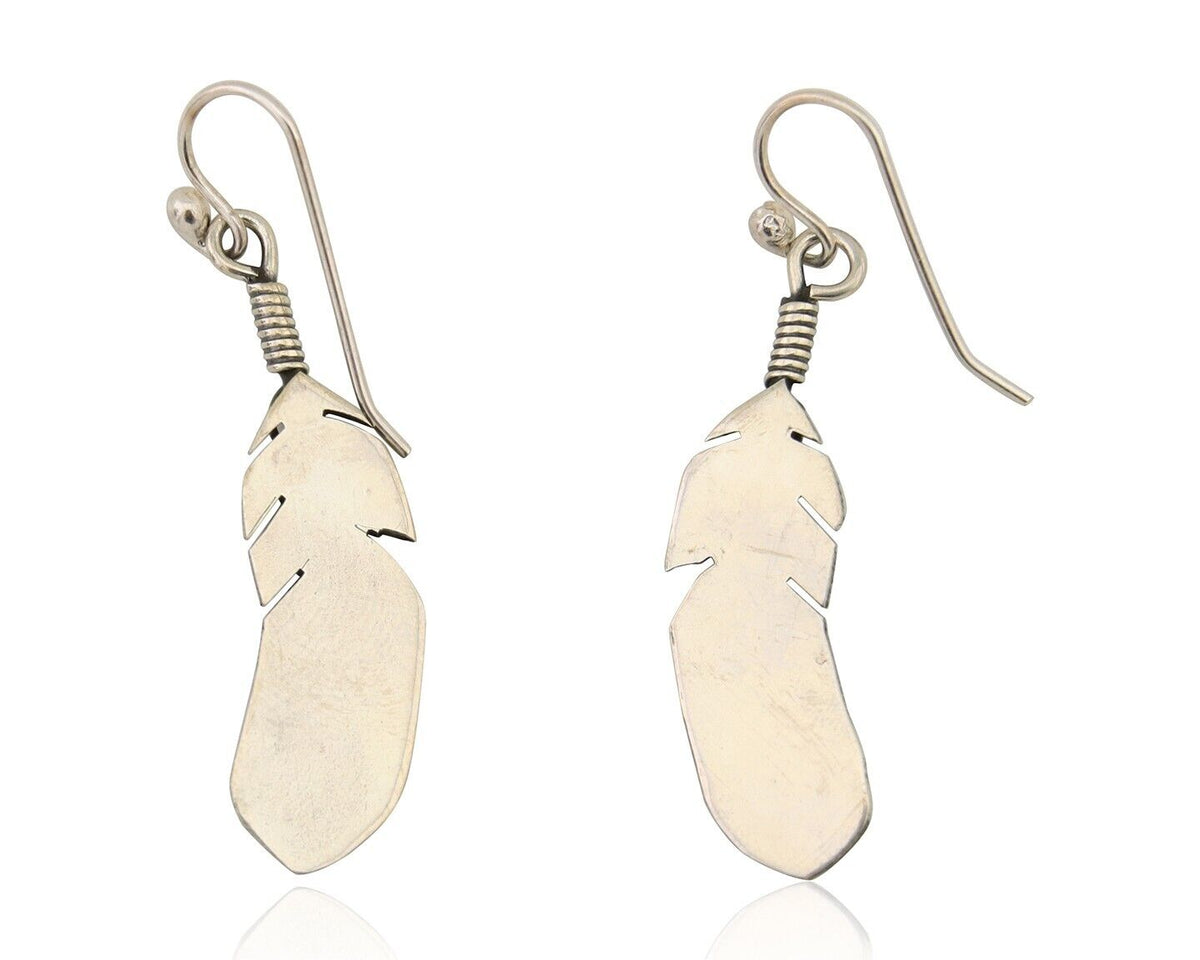 Navajo Eagle Feather Dangle Earrings 925 Silver Native American Artist C.80's