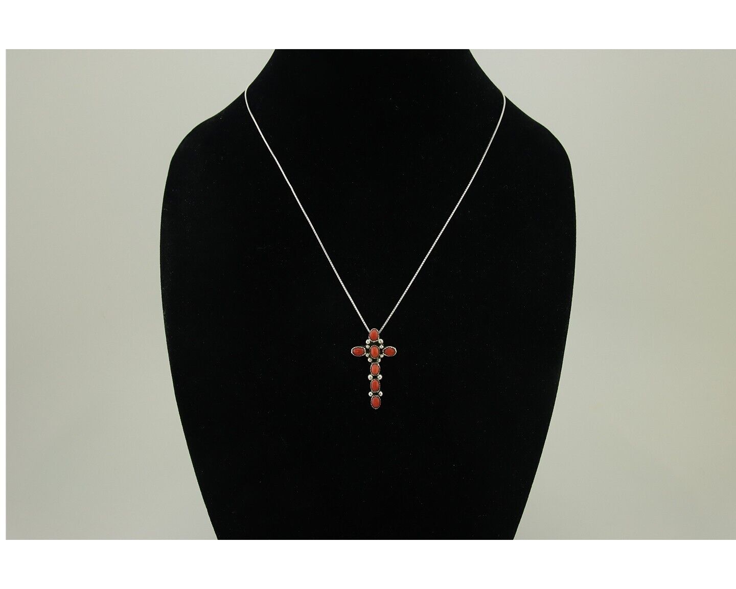 Navajo Cross Necklace 925 Silver Mediterranean Coral Native American Artist C80s
