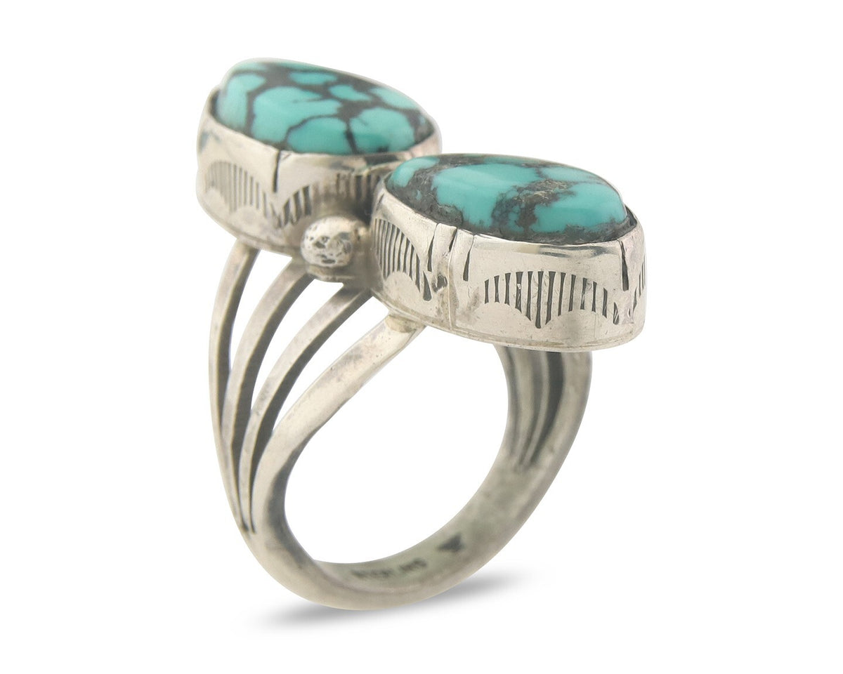 Vintage Navajo Ring 925 Sterling Authentic Damele Turquoise Signed M Size 7.0