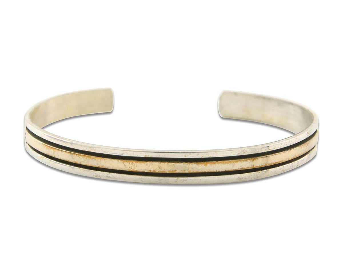Navajo Bracelet 925 Silver & 12k Yellow Gold Plated Signed E C.80's