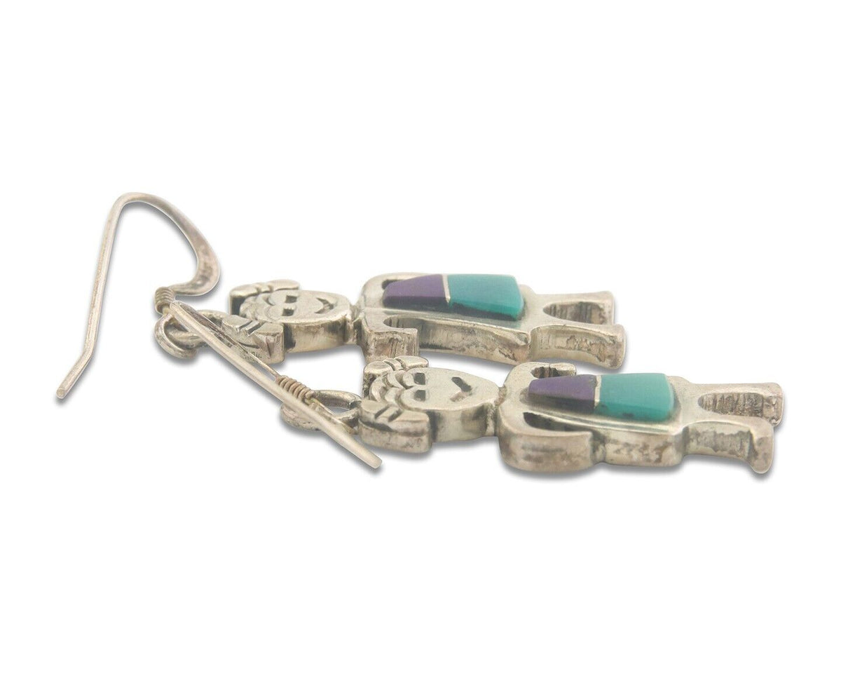Navajo Earrings 925 Silver Natural Turquoise & Sugilite Native American C.80's