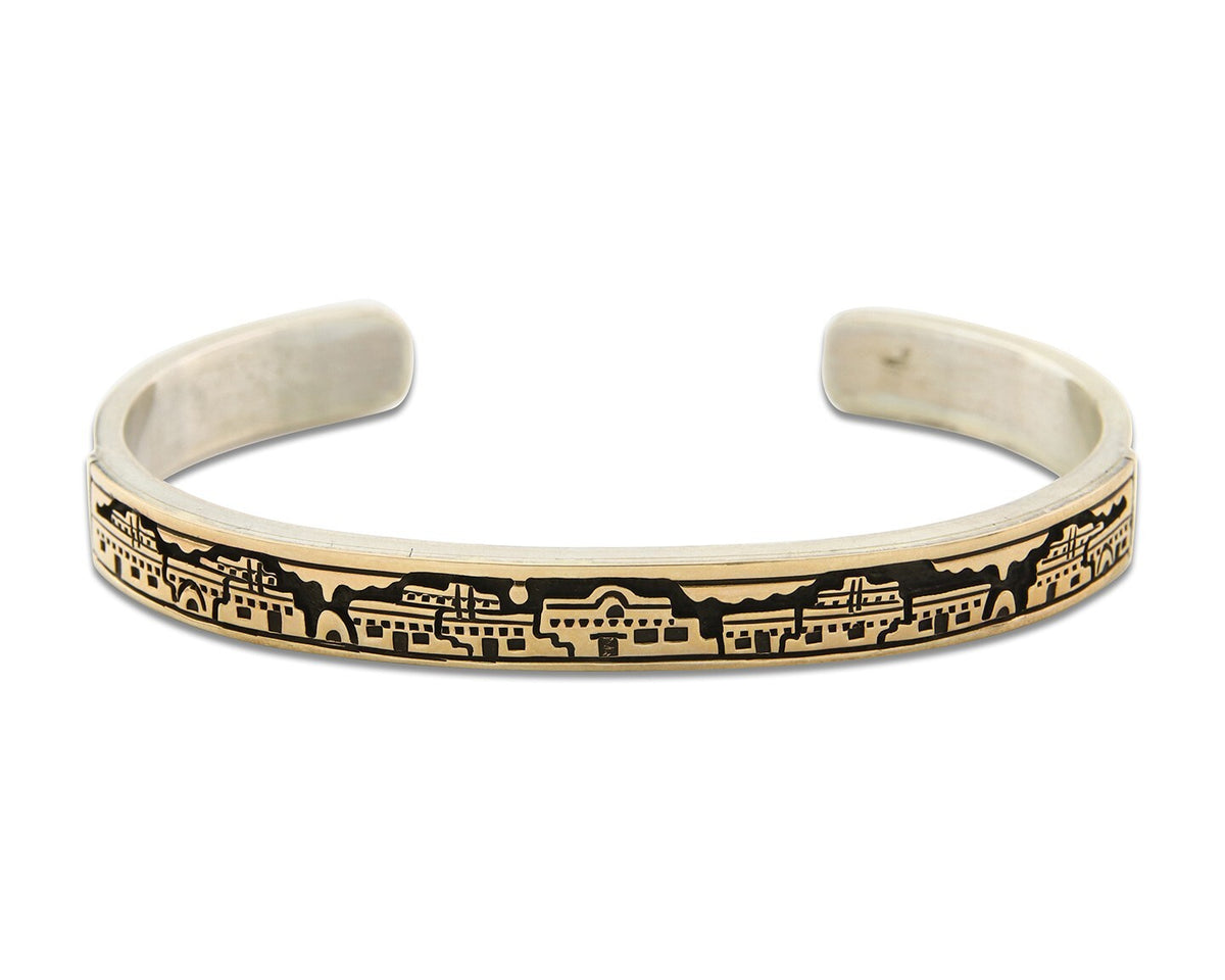 Navajo Bracelet 925 Silver & 14k Gold Signed MM Rogers C.80's