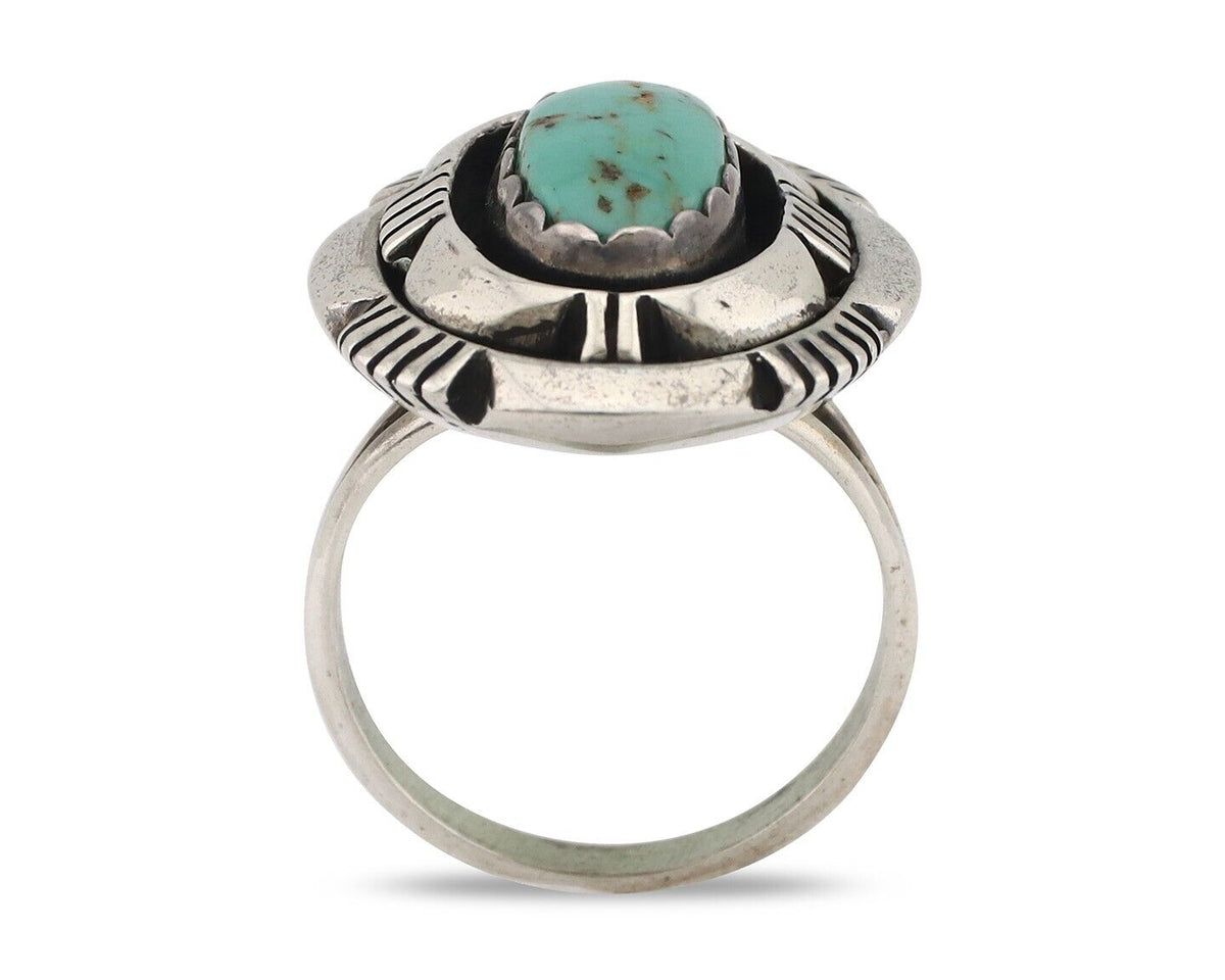 Navajo Ring 925 Silver Turquoise Artist Signed Leonard & Marian Nez C.80's