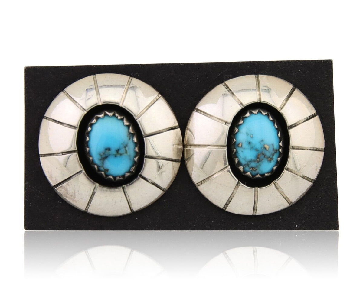 Navajo Shield Earrings 925 Silver Blue Turquoise Artist Signed P C.80s