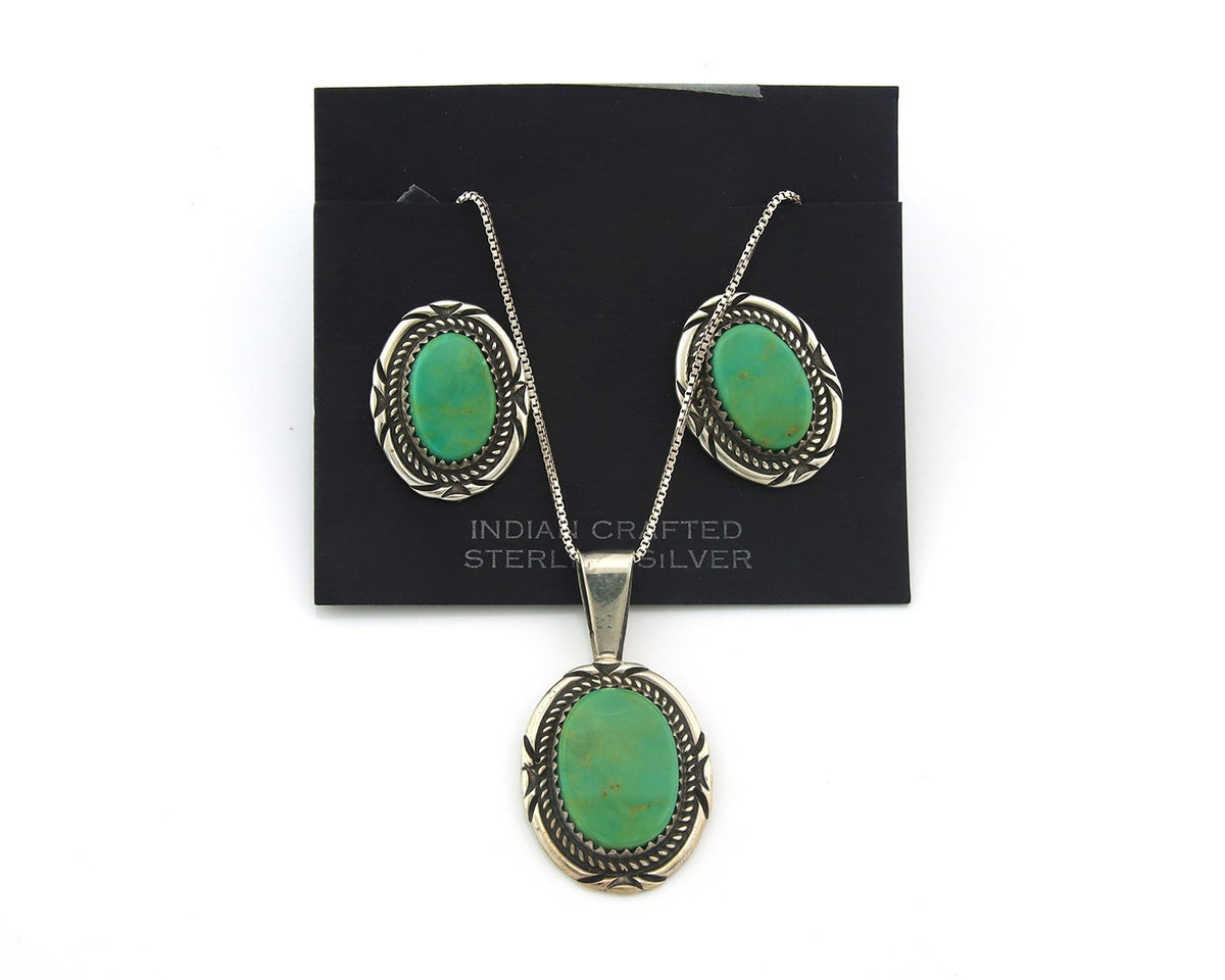 Navajo Necklace Earrings Set Sterling Silver Turquoise Vintage Signed M Begay