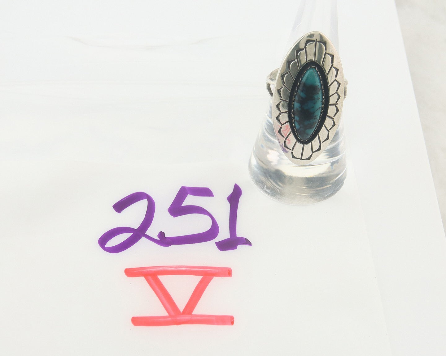 Vintage Navajo Ring 925 Sterling Authentic Traditional Turquoise Size 7.5