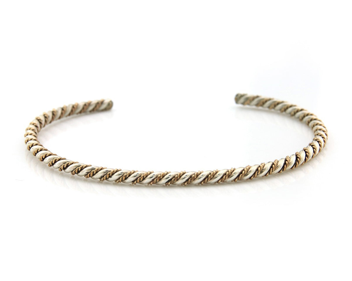 Navajo Twist Cuff Bracelet Sterling Silver Gold Authentic Vintage Native Artist