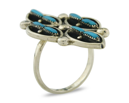 Vintage Zuni Ring 925 Sterling Authentic Natural Turquoise Native Artist Sz 7.25