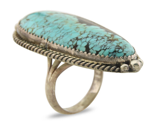 Navajo Ring 925 Sterling Spiderweb Blue Turquoise Native Artist C.80's Size 7.5