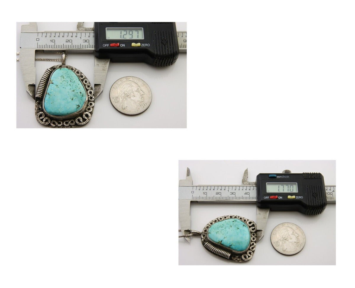 Navajo Pendant 925 Silver Turquoise Native Artist Signed The Blue Indian 1995