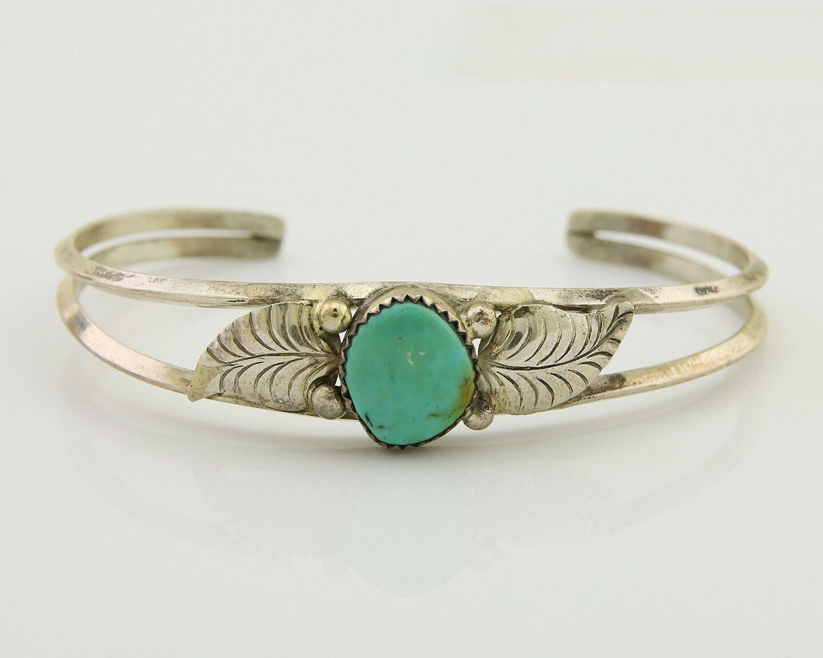 Navajo Cuff Bracelet Blue Turquoise 925 Silver Native Artist Signed BD C.80's