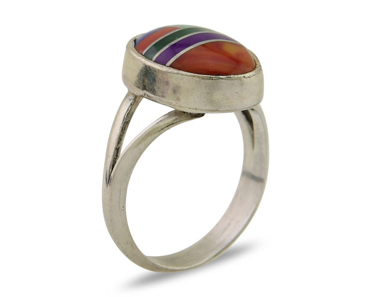 Navajo Ring 925 Sterling Silver Natural Gemstones Artist Signed Sunrise C.80's
