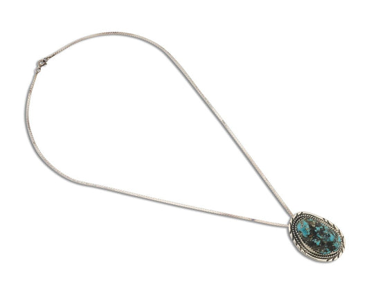 Navajo Necklace 925 Silver Sleeping Beauty Turquoise Native Artist C.85