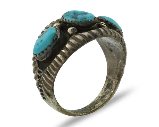 Zuni Ring .925 Silver Natural Sleeping Beauty Turquoise Native Artist C.80's