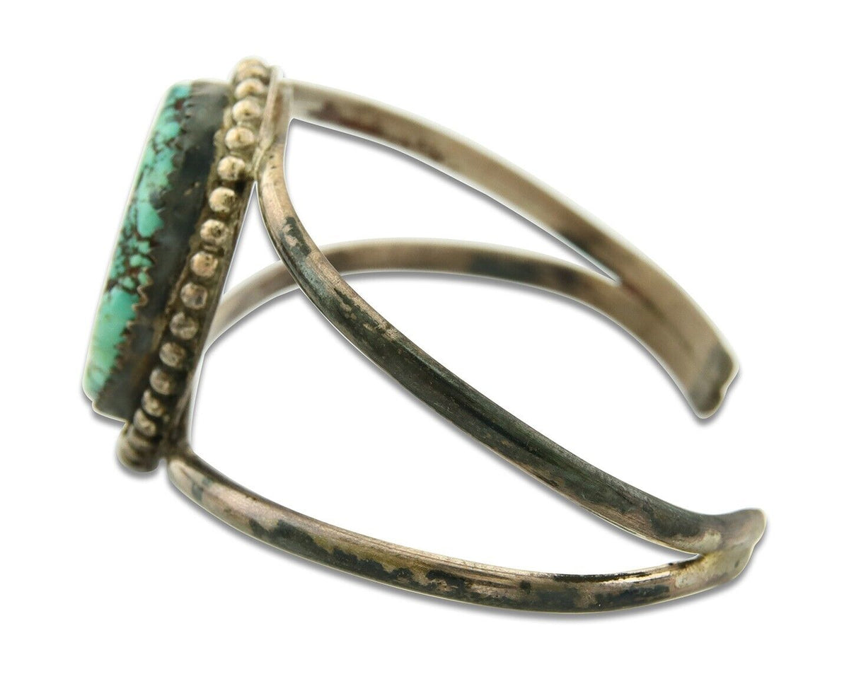 Vintage Navajo Bracelet 925 Silver Natural Blue Turquoise Native American Artist