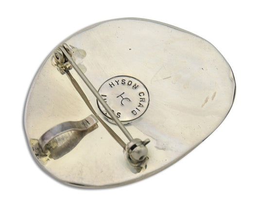 Navajo Pin 925 Silver Natural Blue Turquoise Artist Signed Hyson Craig C.80's