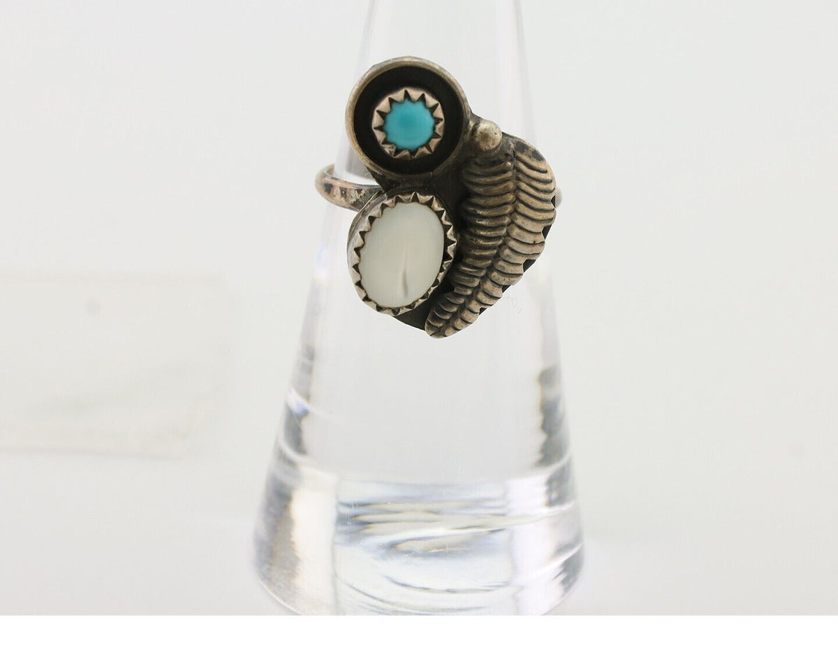 Vintage Handmade Navajo Ring Turquoise & MOP 925 Silver Size 5.75 C.80's
