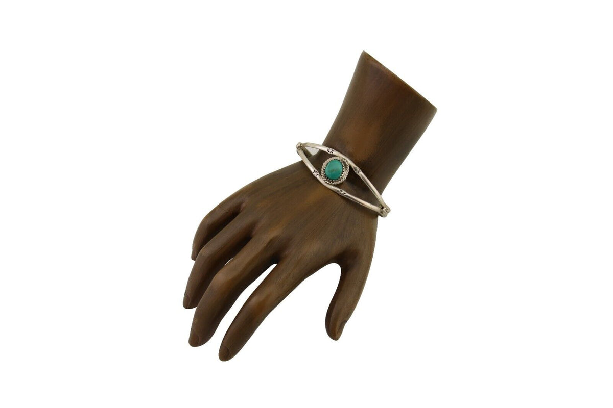 Navajo Hand Stamped Cuff Bracelet Turquoise 925 Silver Native American Artist