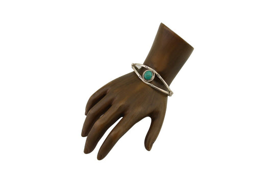 Navajo Hand Stamped Cuff Bracelet Turquoise 925 Silver Native American Artist