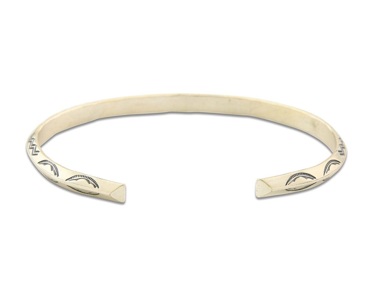Navajo Bracelet 925 Silver Hand Stamped Triangle Signed Arrow & Signpost C.80's