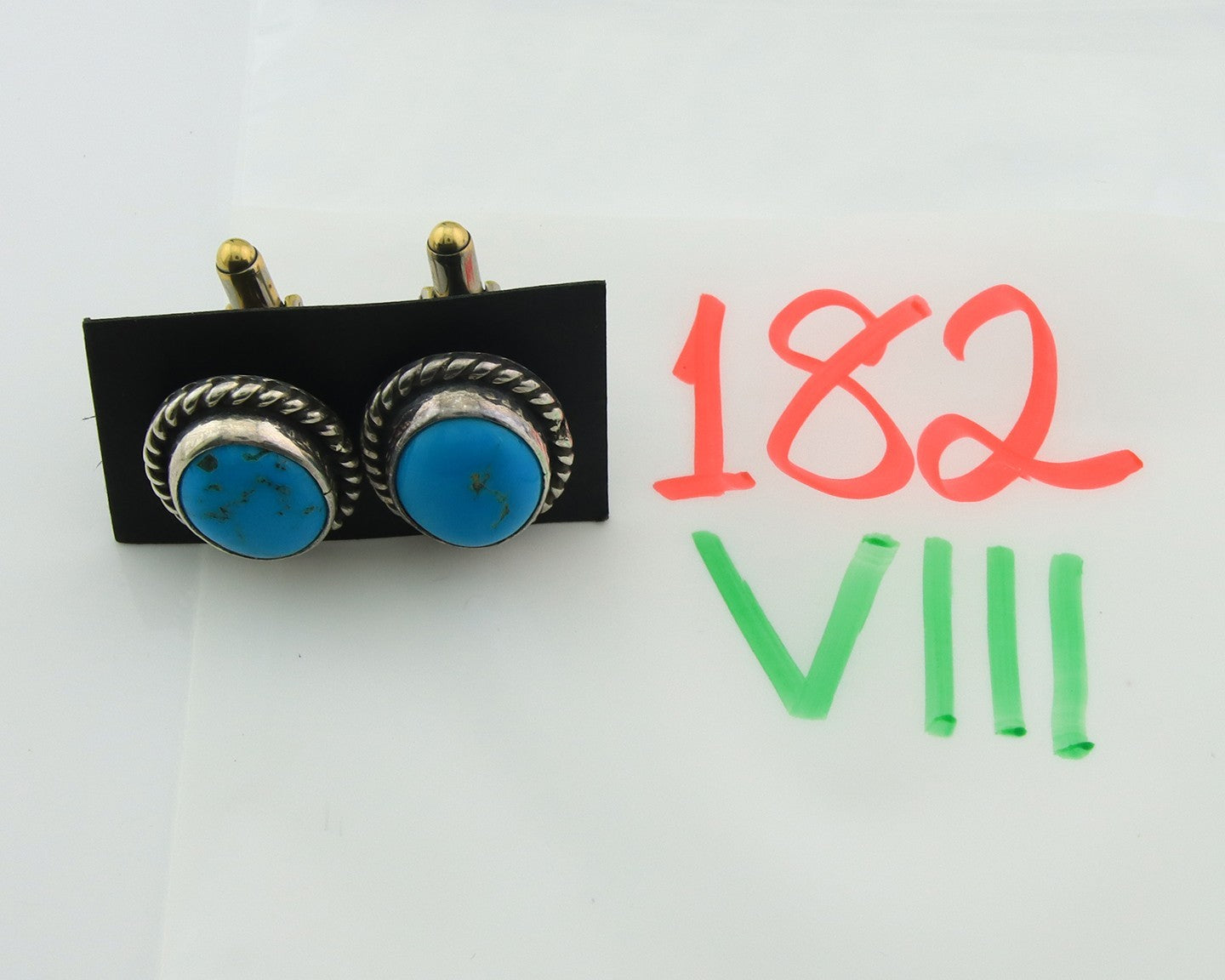 Navajo Cufflinks 925 Silver Native American Artist Natural Turquoise C.80's
