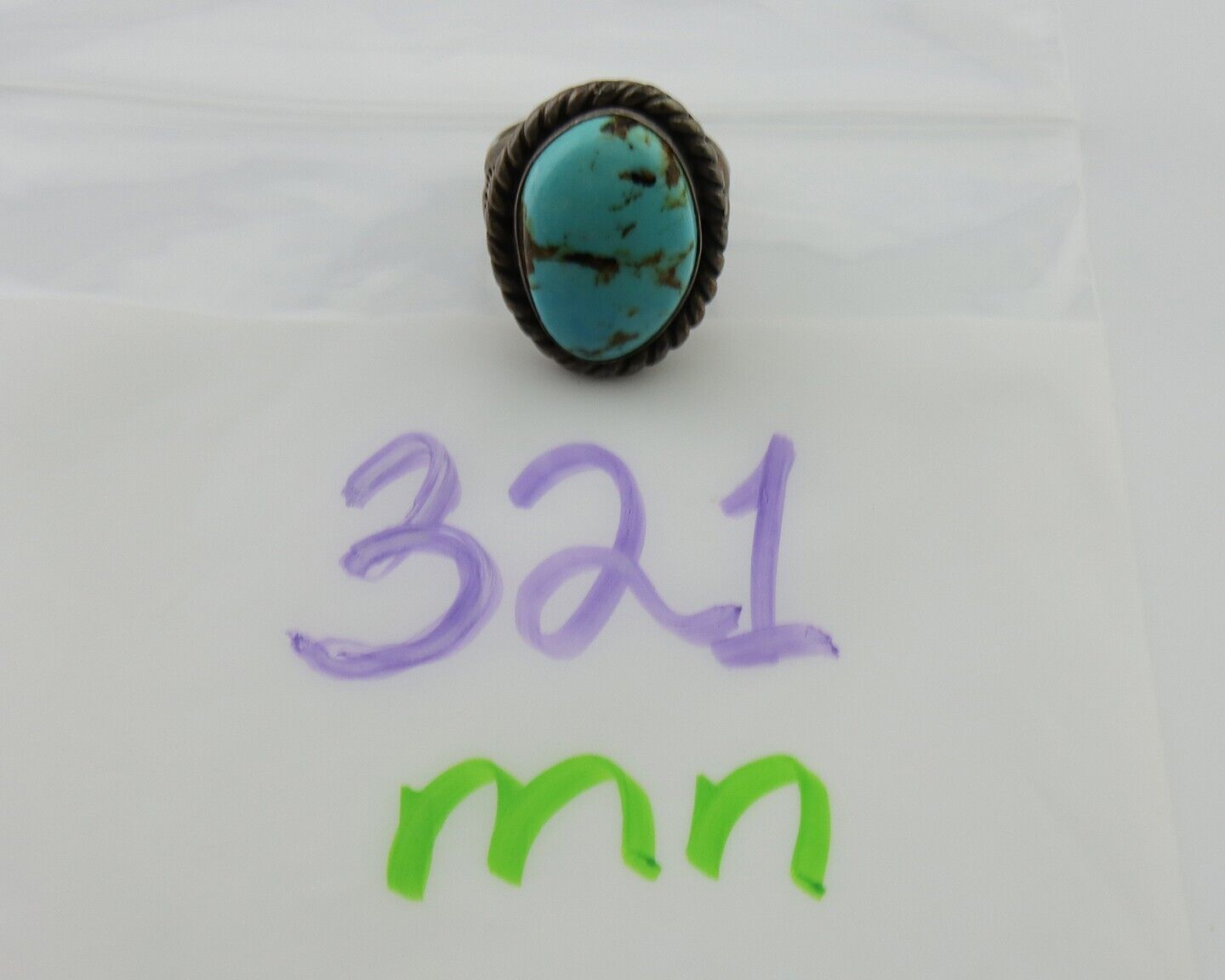 Men Navajo Ring 925 Silver Natural Slab Turquoise Signed Sunset C.80's