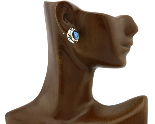 Navajo Hand Stamped Natural Mined MOP .925 SOLID Silver Stud Earrings