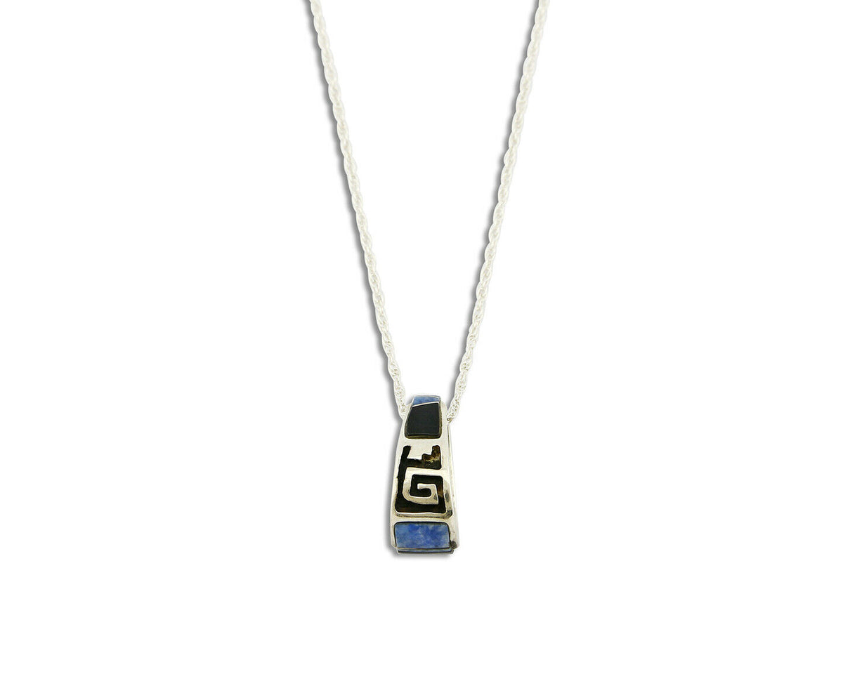 Navajo Inlaid Gemstone Pendant .925 Silver Handmade Signed Mouse Logo C.80's
