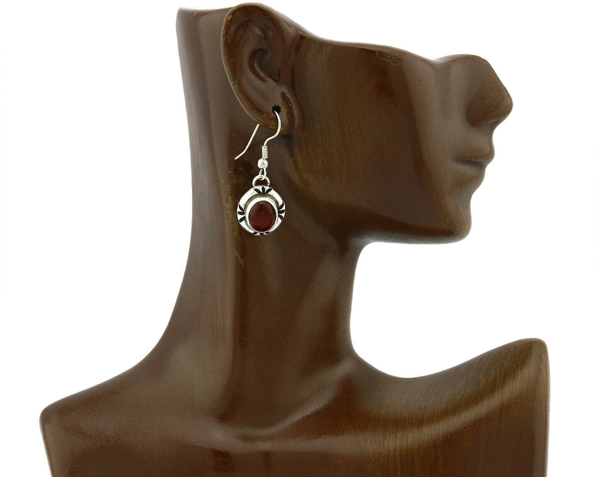 Navajo Hand Stamped Natural Mined Cornelian .925 SOLID Silver Dangle Earrings