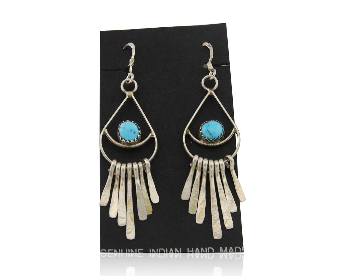 Navajo Dangle Earrings 925 Silver Natural Turquoise Artist Signed JB C.80's