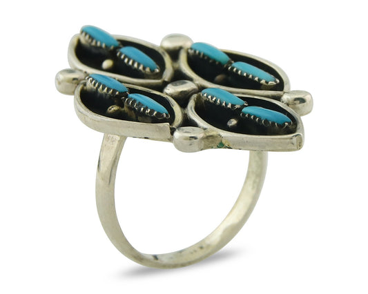 Vintage Zuni Ring 925 Sterling Authentic Natural Turquoise Native Artist Sz 7.5