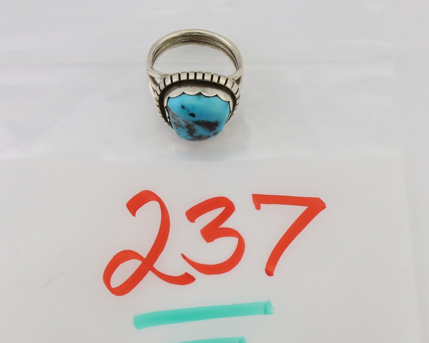 Navajo Ring 925 Silver Natural Blue Turquoise Signed Tony Guerro C.80's