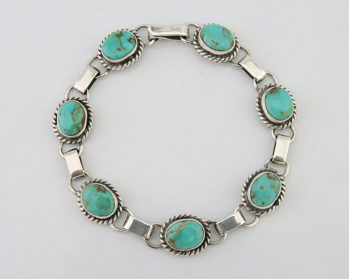 Navajo Bracelet 925 Silver Natural Blue Turquoise Native American Artist C.80's