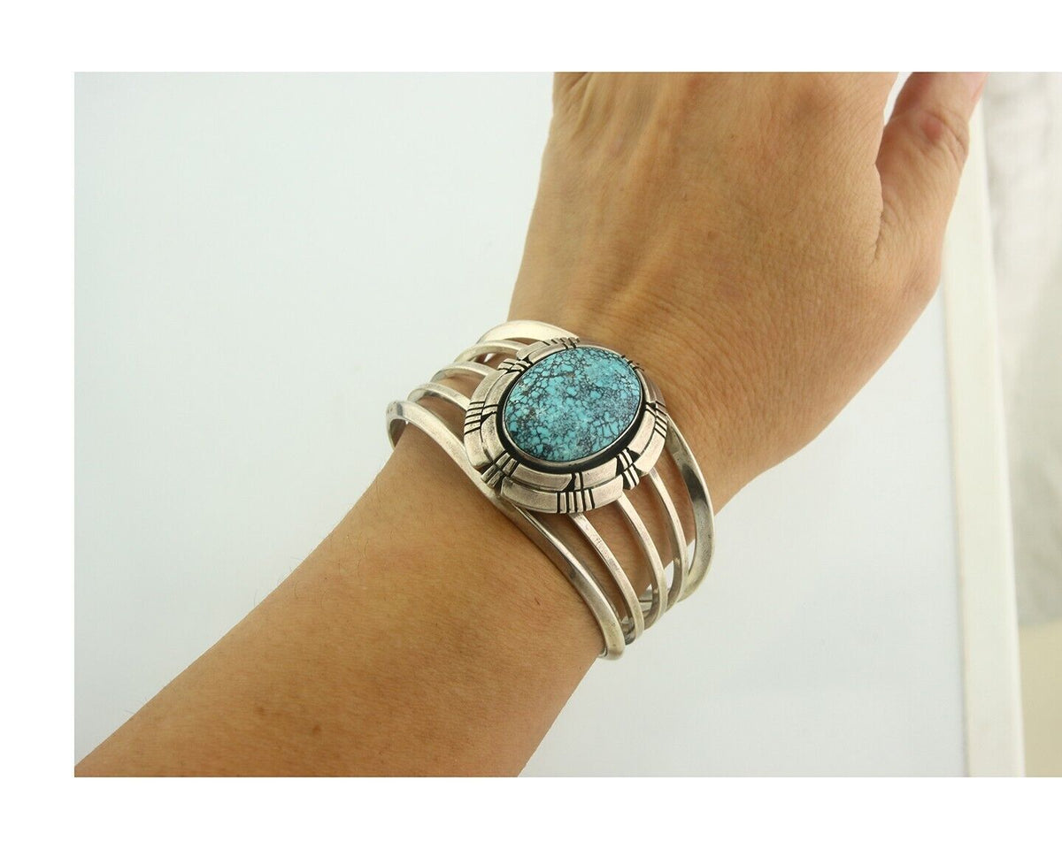 Navajo Bracelet 925 Silver Turquoise Cuff Artist Signed Miamama C.80's