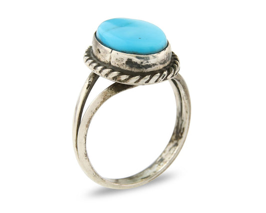 Navajo Ring 925 Sterling Natural Blue Turquoise C.80's Size 5.25