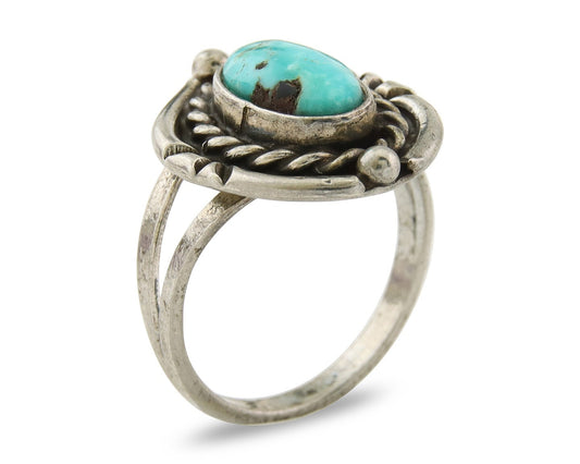 Navajo Ring 925 Sterling Natural Mined Arizona Turquoise C.80's Size 7.0