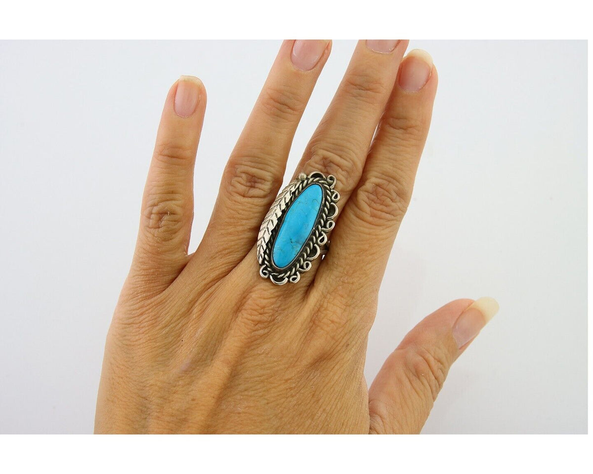 Navajo Ring .925 Sterling Blue Turquoise Artist Signed R Yazzie C.80's
